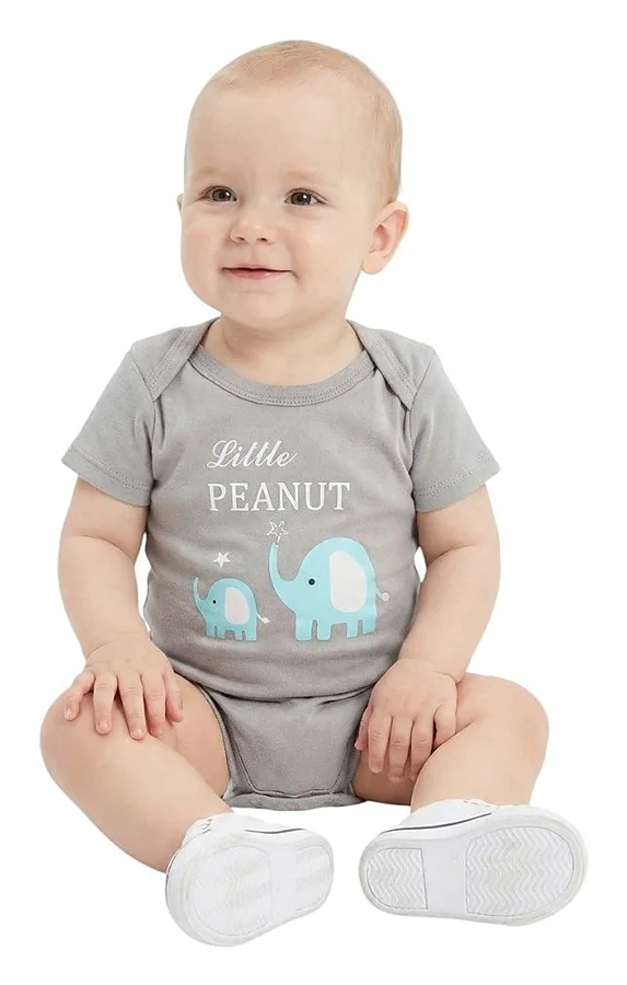 Baby Bodysuit Blue Elephant Short Sleeve