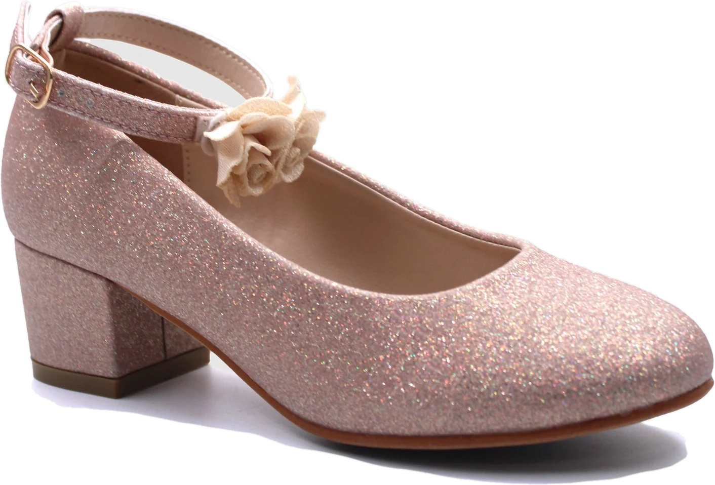 Glitter Blossom Ankle Strap Shoes